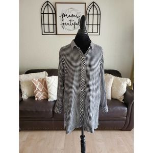 J Jill Gingham Black & White Long Sleeve Blouse Women's Size L Boho Chic Classic
